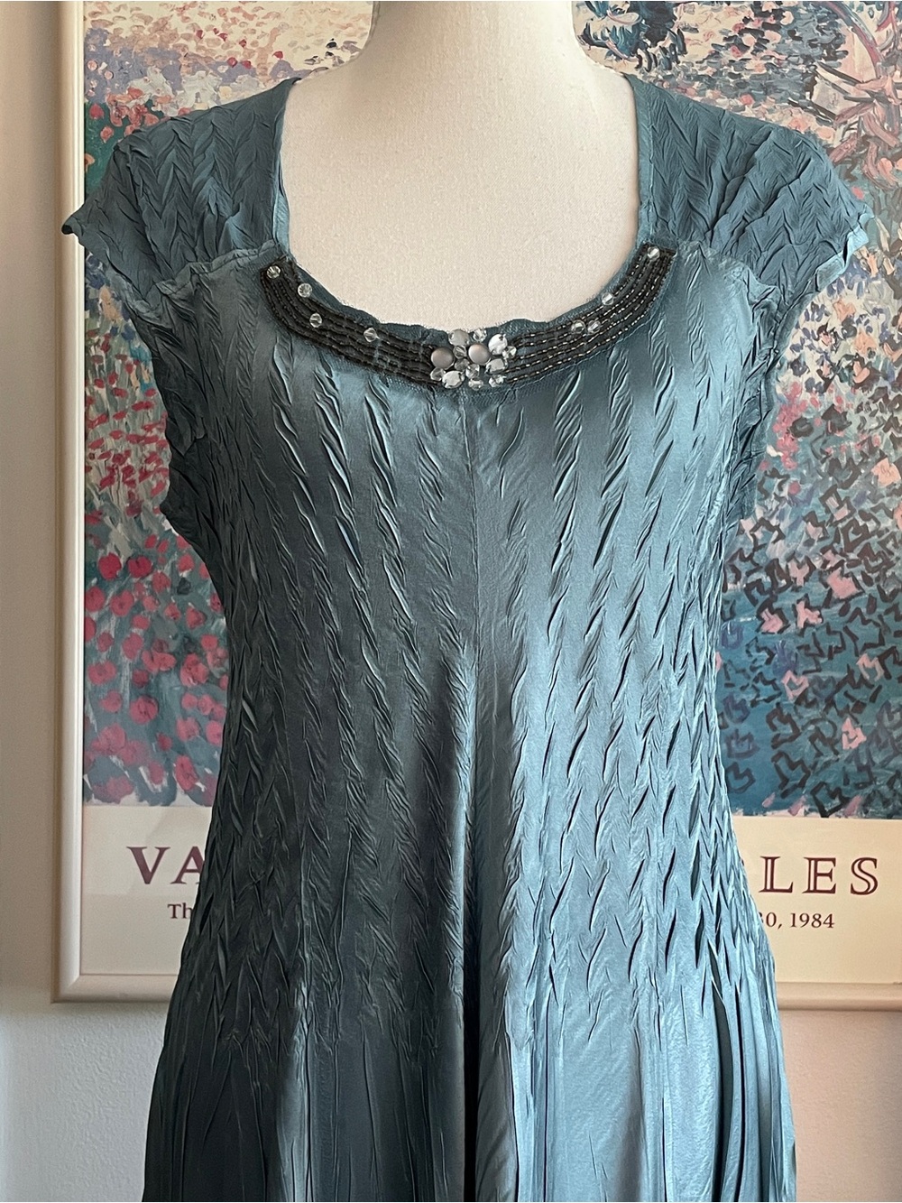 Komarov Teal Blue Pleated Maxi Dress Cardigan Set Mermaid Fairy Wedding Guest - Picture 3 of 16